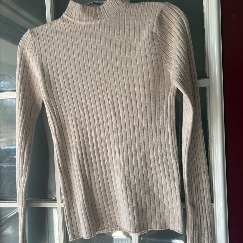 Ribbed Beige Long Sleeve Top